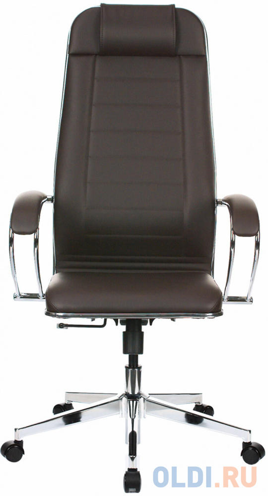 Кресло офисное МЕТТА "К-29" хром, рецик. кожа, сиденье и спинка мягкие, темно-коричневое 532476 - фото 1