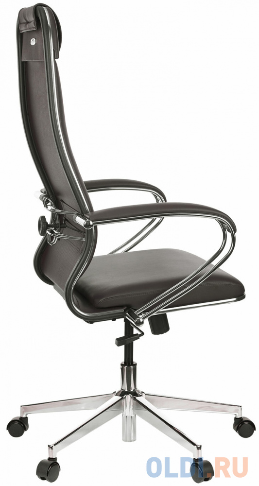 Кресло офисное МЕТТА "К-29" хром, рецик. кожа, сиденье и спинка мягкие, темно-коричневое 532476 - фото 2