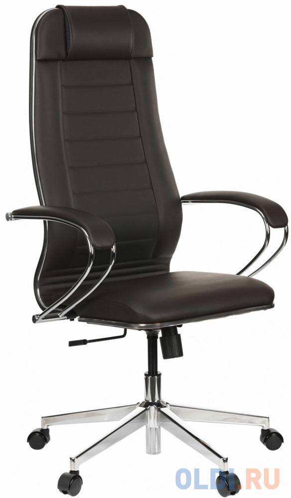 Кресло офисное МЕТТА "К-29" хром, рецик. кожа, сиденье и спинка мягкие, темно-коричневое 532476 - фото 3
