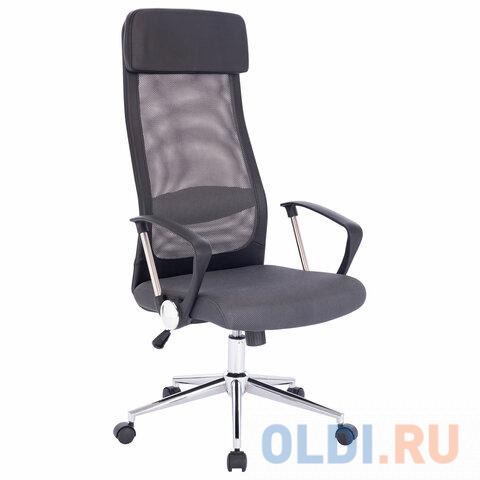 Кресло офисное BRABIX "Flight R EX-541", хром, ткань TW, сетка, черное/серое, 532518