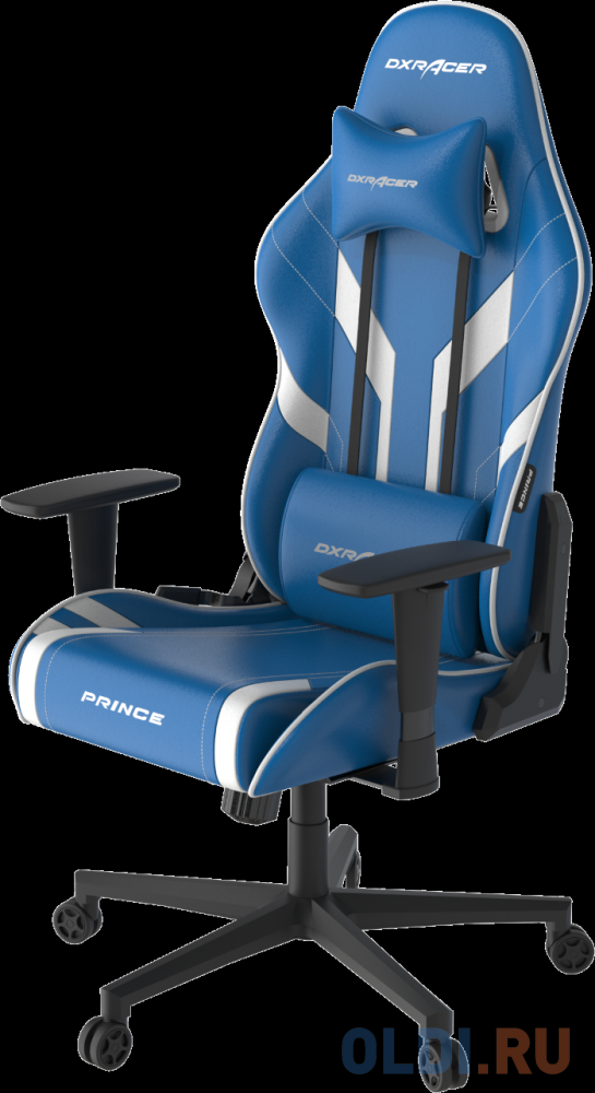 Игровое кресло DXRacer Peak сине-белое (OH/P88/BW, экокожа, регулируемый угол наклона, Топ-Ган), цвет белый - фото 1