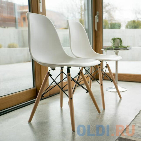 Стулья BRABIX &quot;Eames CF-010&quot;, КОМПЛЕКТ 4 шт., пластик белый, опоры дерево/металл, 532630, 2033A Вид№4