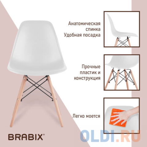 Стулья BRABIX &quot;Eames CF-010&quot;, КОМПЛЕКТ 4 шт., пластик белый, опоры дерево/металл, 532630, 2033A Вид№8