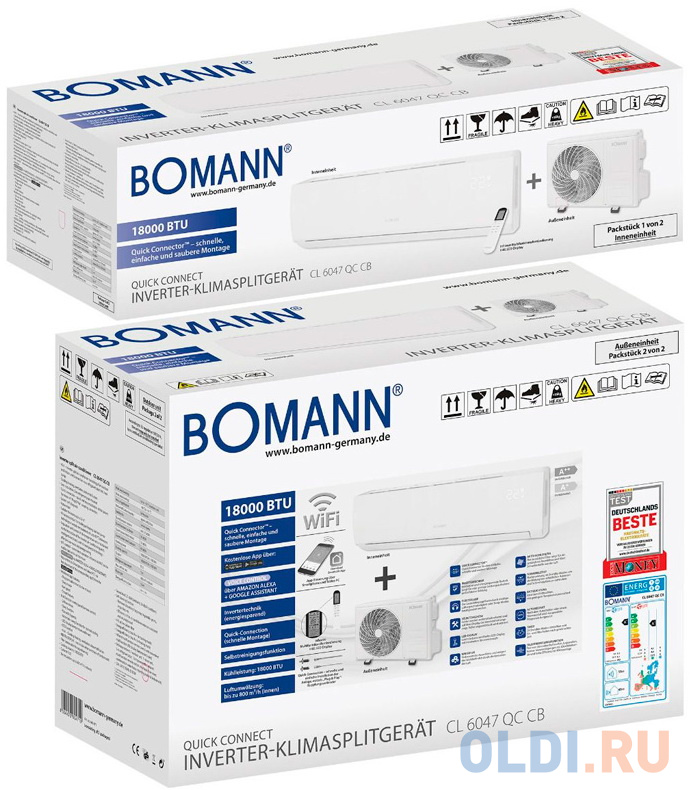 Сплит-система инверторного типа Bomann CL 6047 QC CB 18000 BTU/h WiFi комплект фото