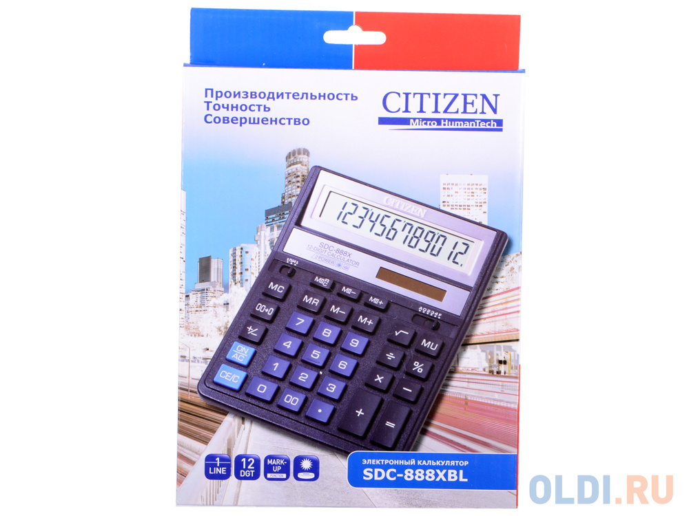 Калькулятор Citizen SDC-888XBL двойное питание 12 разряда бухгалтерский синий - фото 3