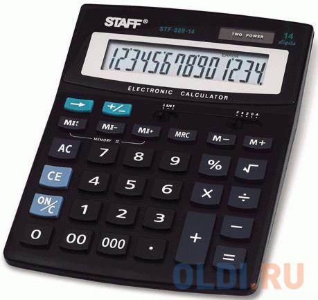 Калькулятор настольный STAFF STF-888-14 (200х150 мм), 14 разрядов, двойное питание, 250182 от OLDI