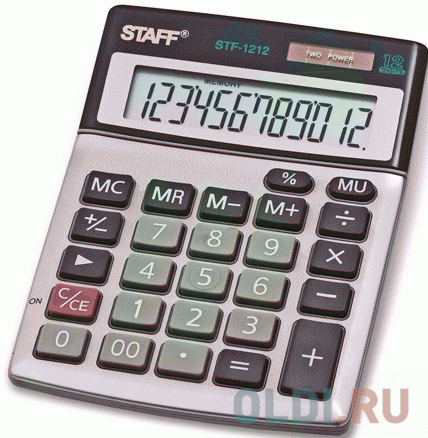Калькулятор настольный металлический STAFF STF-1212, КОМПАКТНЫЙ (140х105 мм), 12 разрядов, двойное питание, 250118 - фото 1