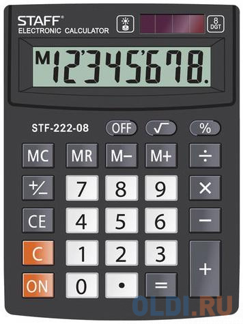 Калькулятор настольный STAFF PLUS STF-222, КОМПАКТНЫЙ (138x103 мм), 8 разрядов, двойное питание, 250418 - фото 1