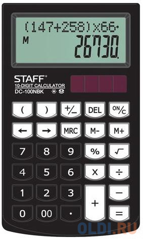Калькулятор настольный двухстрочный STAFF PLUS DC-100NBK, КОМПАКТНЫЙ (147х106 мм), 10 разрядов, ШКОЛЬНЫЙ, черный, 250430 - фото 1