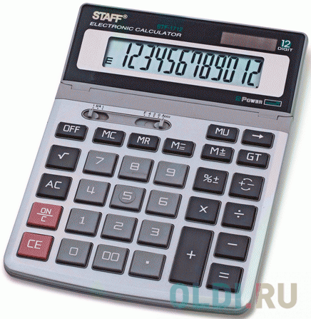 Калькулятор настольный металлический STAFF STF-1712 (200х152 мм), 12 разрядов, двойное питание, 250121 просмотровая лупа staff