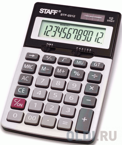 Калькулятор настольный металлический STAFF STF-2312 (175х107 мм), 12 разрядов, двойное питание, 250135 - фото 1
