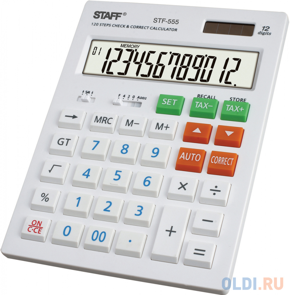 

Калькулятор настольный STAFF STF-555-WHITE (205х154 мм), 12 разрядов, двойное питание, CORRECT, TAX, БЕЛЫЙ, 250305
