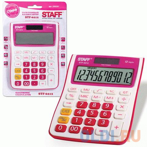 Калькулятор настольный STAFF STF-6212, КОМПАКТНЫЙ (148х105 мм), 12 разрядов, двойное питание, МАЛИНОВЫЙ, блистер, 250291 от OLDI
