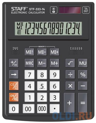 Калькулятор настольный STAFF PLUS STF-333 (200x154 мм), 14 разрядов, двойное питание, 250416 от OLDI