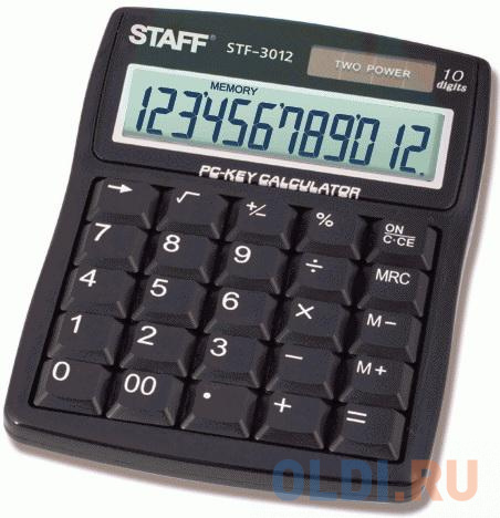 Калькулятор настольный STAFF STF-3012, КОМПАКТНЫЙ (141х107 мм), 12 разрядов, двойное питание, КОМПЬЮТЕРНЫЕ КЛАВИШИ, 250288