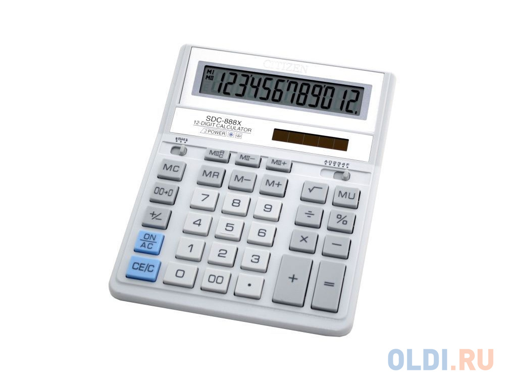 Калькулятор Citizen SDC-888XWH двойное питание 12 разрядов бухгалтерский белый/серый - фото 1