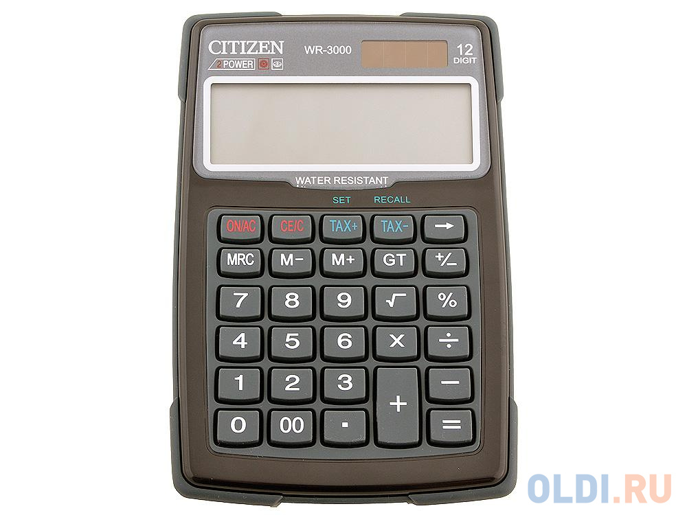 Калькулятор Citizen citWR-3000 12 разрядов двойное питание водонепроницаемый черный WR3000 - фото 2