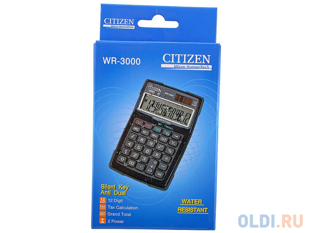 Калькулятор Citizen citWR-3000 12 разрядов двойное питание водонепроницаемый черный WR3000 - фото 3
