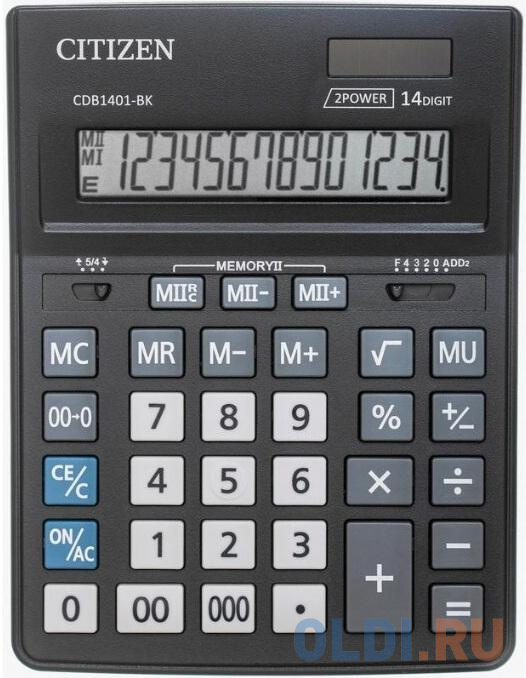 Калькулятор настольный CITIZEN BUSINESS LINE CDB1401BK (205x155 мм), 14 разрядов, двойное питание 250435 - фото 1
