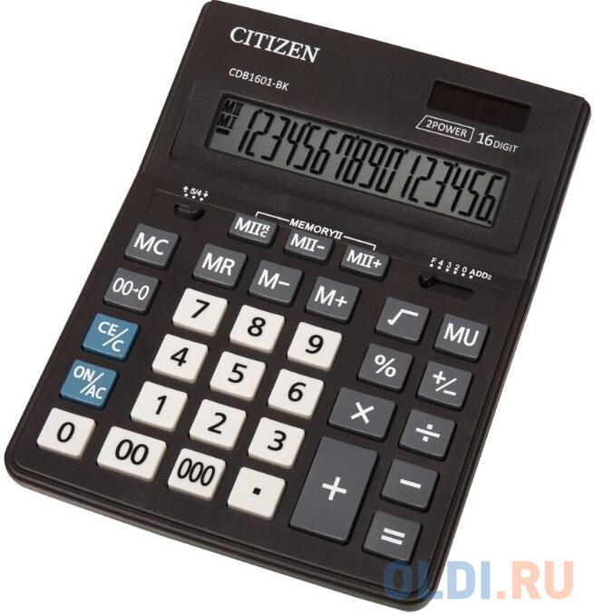 Калькулятор настольный CITIZEN BUSINESS LINE CDB1601BK (205x155 мм), 16 разрядов, двойное питание 250436 - фото 1