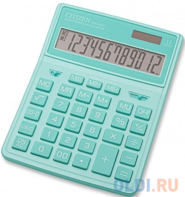 Калькулятор настольный CITIZEN SDC-444GNE (204х155 мм), 12 разрядов, двойное питание, БИРЮЗОВЫЙ 250538 - фото 1