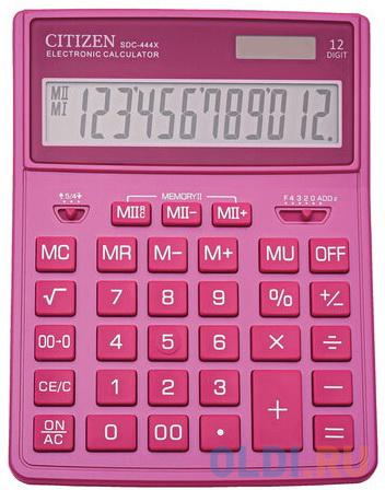 Калькулятор настольный CITIZEN SDC-444PKE (204х155 мм), 12 разрядов, двойное питание, РОЗОВЫЙ