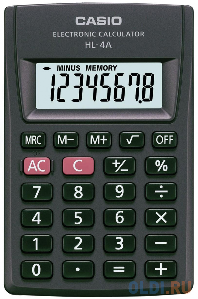 Калькулятор карманный CASIO HL-4A-S 8-разрядный черный 250398