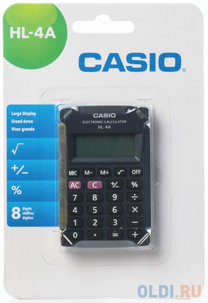 Калькулятор карманный CASIO HL-4A-S 8-разрядный черный 250398 - фото 2