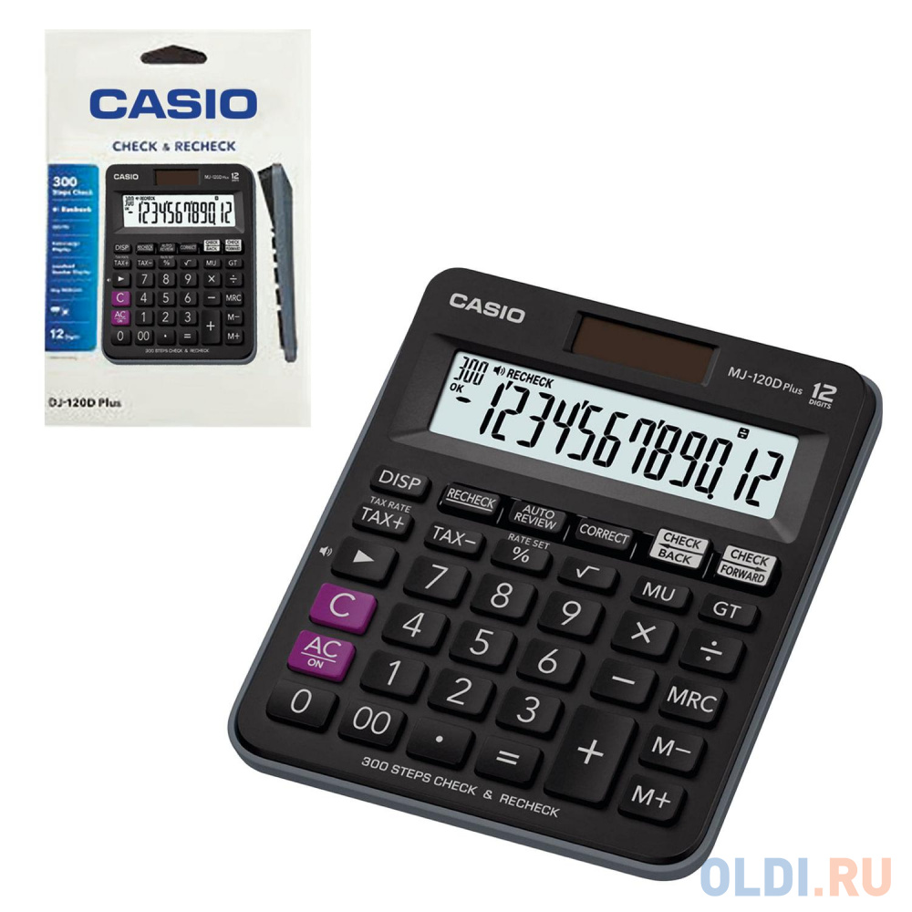 Калькулятор настольный CASIO MJ-120DPLUS-W 12-разрядный черный 250408