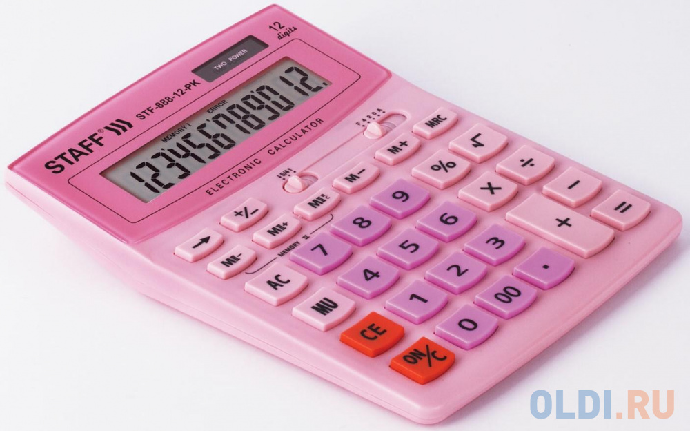 Калькулятор настольный STAFF STF-888-12-PK 12-разрядный розовый 250452 - фото 3