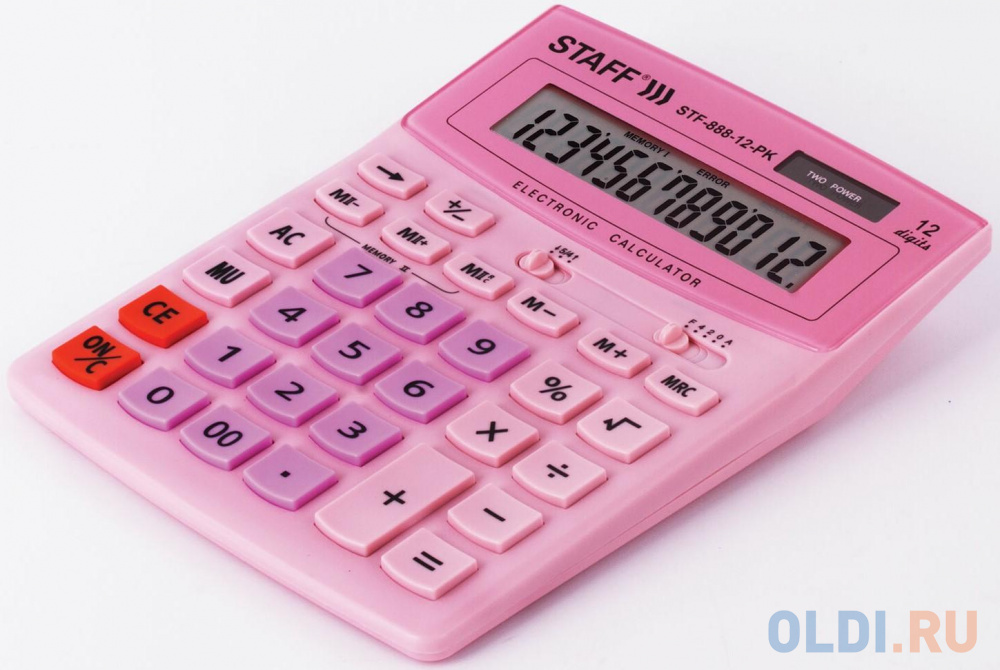Калькулятор настольный STAFF STF-888-12-PK 12-разрядный розовый 250452 - фото 4