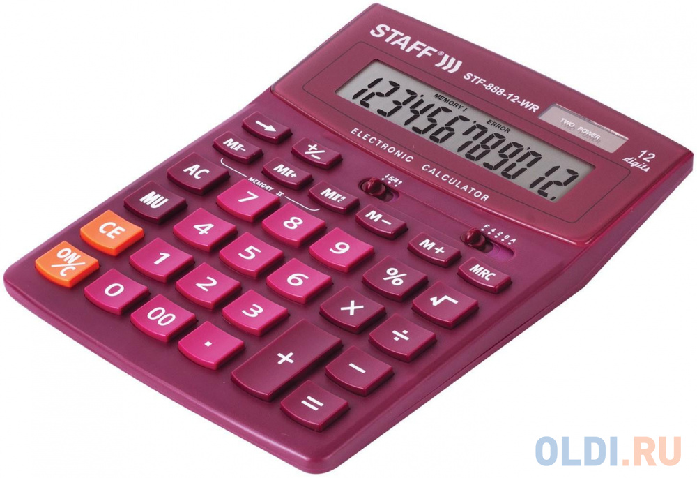 Калькулятор настольный STAFF STF-888-12-WR 12-разрядный бордовый 250454 фото