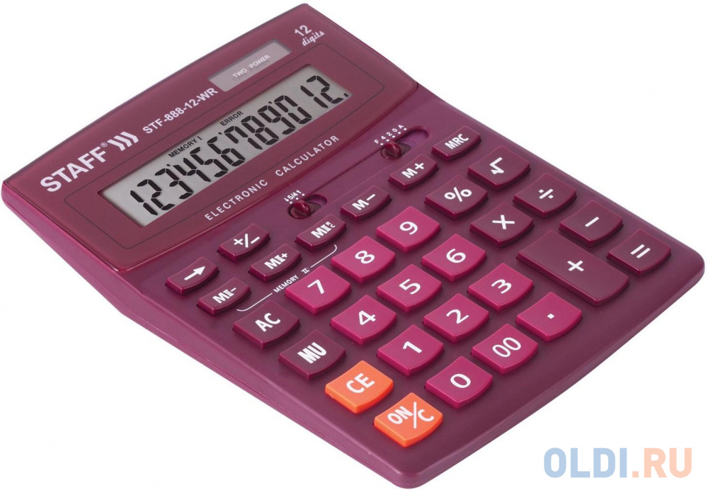 Калькулятор настольный STAFF STF-888-12-WR 12-разрядный бордовый 250454 фото