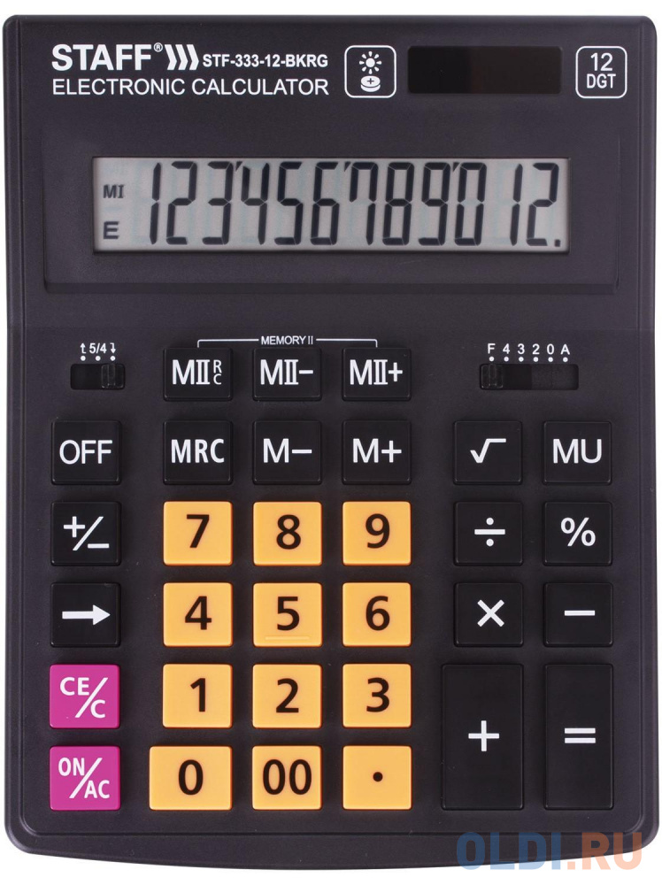 Калькулятор настольный STAFF PLUS STF-333-BKRG 12-разрядный черный 250460 калькулятор инженерный двухстрочный staff stf 169 143х78 мм 242 функции 10 2 разрядов 250138
