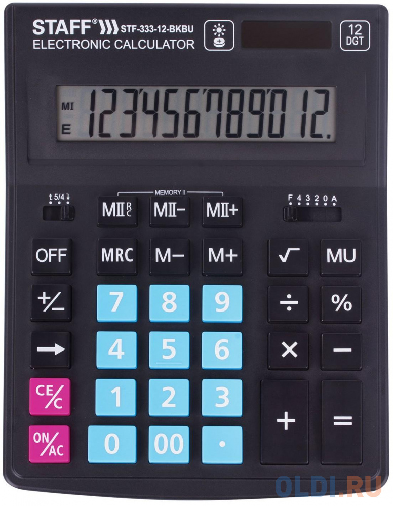 Калькулятор настольный STAFF PLUS STF-333-BKBU 12-разрядный черный 250461 калькулятор настольный staff stf 888 12 bu 12 разрядный синий 250455