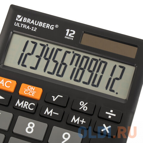 Калькулятор настольный BRAUBERG ULTRA-12-BK (192x143 мм), 12 разрядов, двойное питание, ЧЕРНЫЙ, 250491 - фото 5