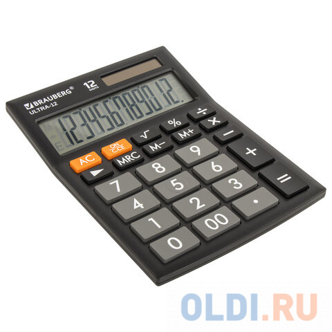 Калькулятор настольный BRAUBERG ULTRA-12-BK (192x143 мм), 12 разрядов, двойное питание, ЧЕРНЫЙ, 250491 - фото 7