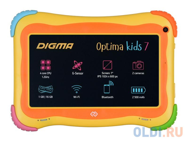 Планшет Digma Optima Kids 7 RK3126С/RAM1Gb/ROM16/7&quot;/WiFi/BT/2Mpix/0.3Mpix/Android 8.1/разноцветный от OLDI