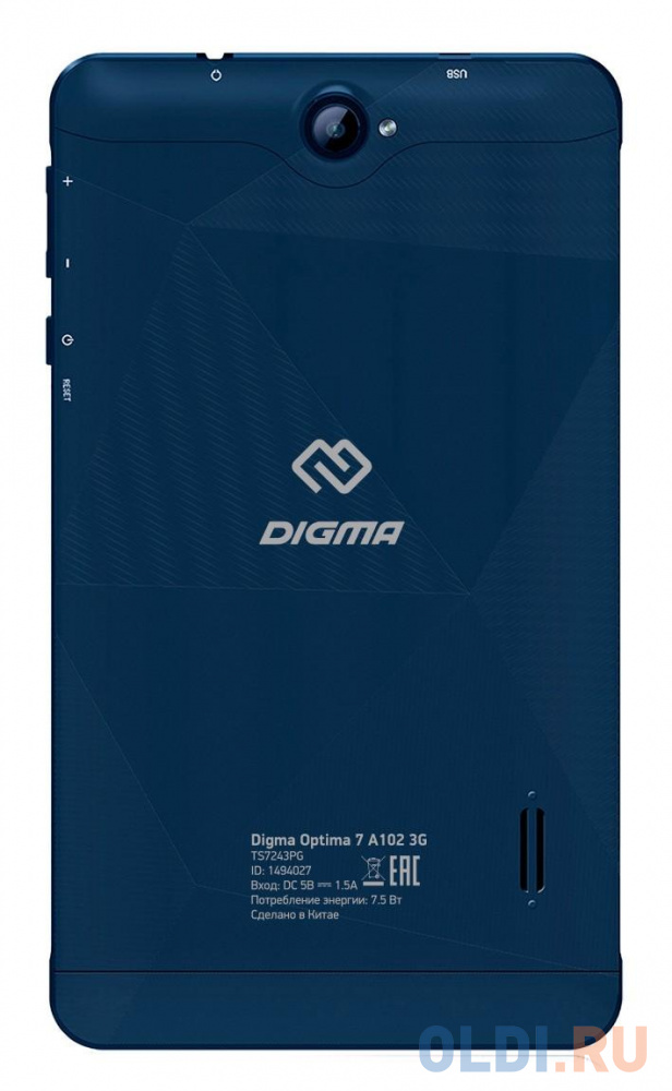 Планшет Digma Optima 7 A102 3G 7" 16Gb Dark Blue Wi-Fi 3G Bluetooth Android TS7243PG, размер 185 x 105 x 11 мм, цвет темно-синий - фото 2