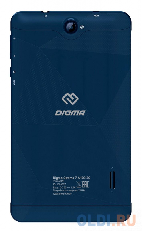 Планшет Digma Optima 7 A102 3G 7" 16Gb Dark Blue Wi-Fi 3G Bluetooth Android TS7243PG, размер 185 x 105 x 11 мм, цвет темно-синий - фото 2