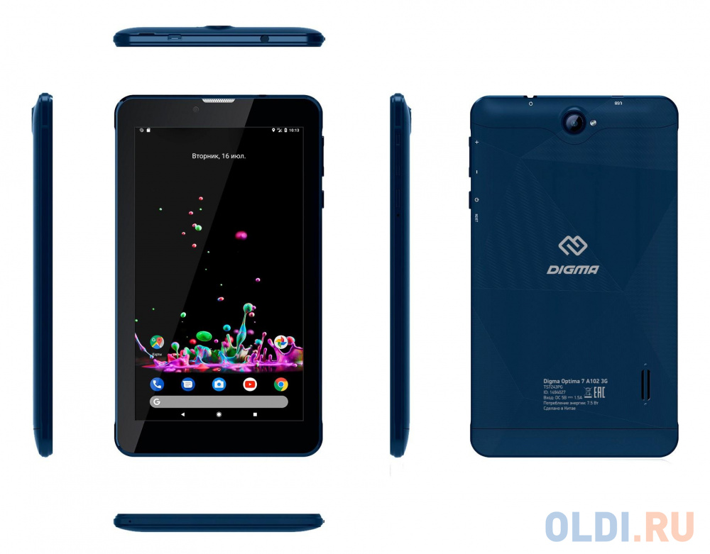 Планшет Digma Optima 7 A102 3G 7" 16Gb Dark Blue Wi-Fi 3G Bluetooth Android TS7243PG, размер 185 x 105 x 11 мм, цвет темно-синий - фото 4