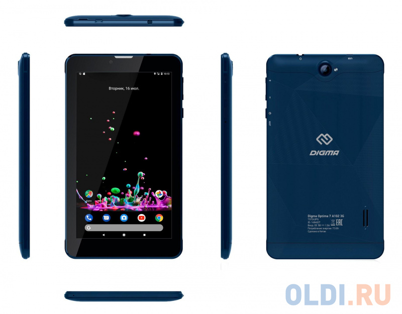 Планшет Digma Optima 7 A102 3G 7" 16Gb Dark Blue Wi-Fi 3G Bluetooth Android TS7243PG, размер 185 x 105 x 11 мм, цвет темно-синий - фото 4