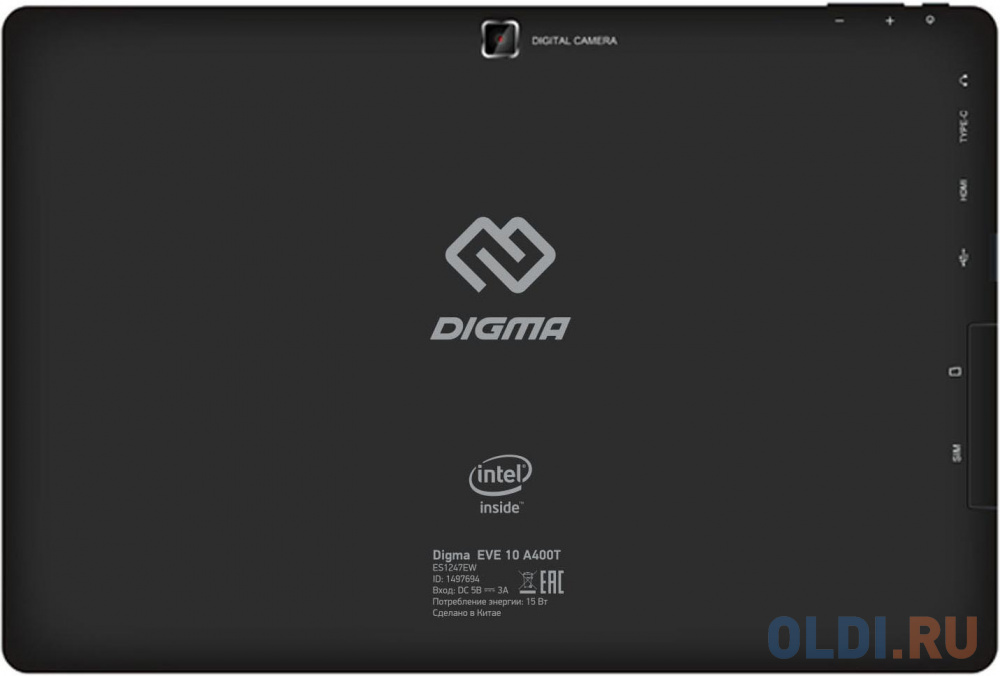 Планшет Digma EVE 10 A400T Atom Z8350 (1.44) 4C RAM4Gb ROM64Gb 10.1" IPS 1280x800 Windows 10 черный 2Mpix 2Mpix BT WiFi Touch microSD 128Gb mHDMI 6000mAh ES1247EW - фото 2