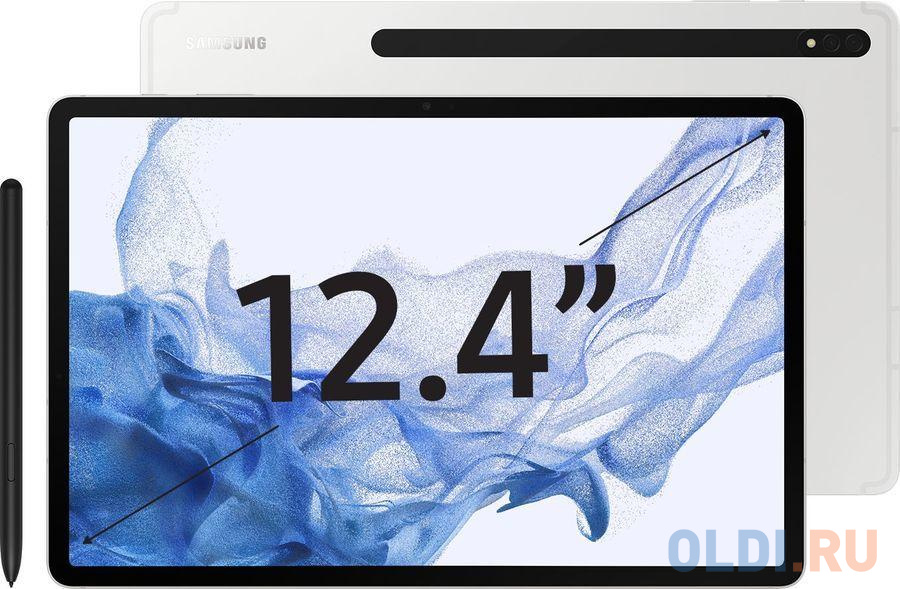 Планшет Samsung GALAXY TAB S8+ 12.4" 128Gb Silver Wi-Fi Bluetooth Android SM-X800NZSAMEA, размер 285 х 185 х 5.7 мм, цвет серебристый - фото 1