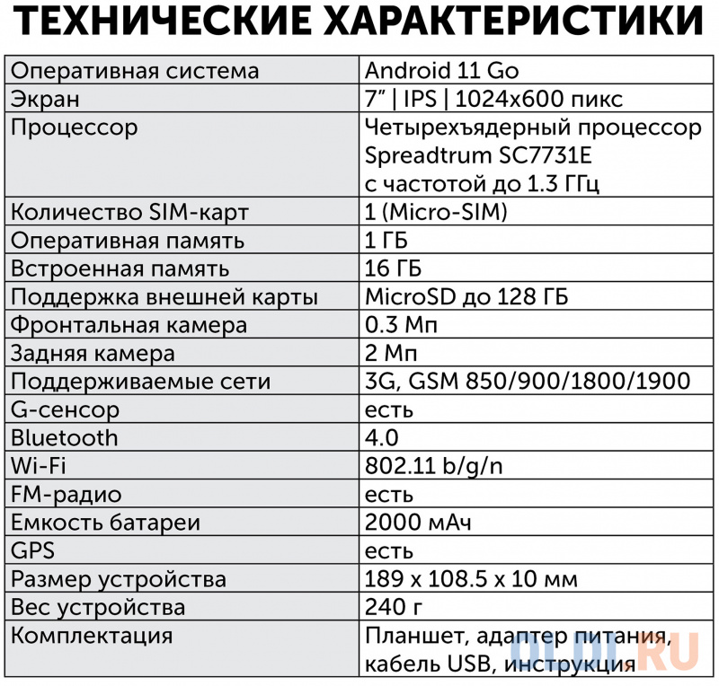 Планшет SunWind Sky 7143B 3G SC7731 4C RAM1Gb ROM16Gb 7" IPS 1024x600 3G Android 11.0 Go черный 2Mpix 0.3Mpix BT GPS WiFi Touch microSD 128Gb 200 фото