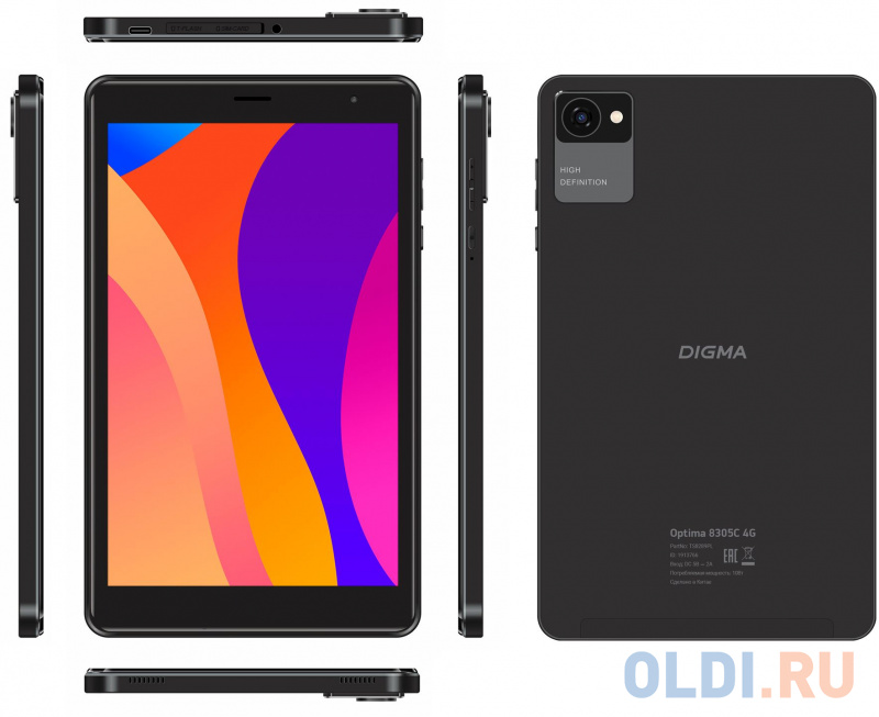 Планшет Digma Optima 8305C 4G SC9863A (1.6) 8C RAM3Gb ROM32Gb 8" IPS 1280x800 3G 4G Android 12 черный 5Mpix 2Mpix BT GPS WiFi Touch microSD 128Gb TS8289PL - фото 3