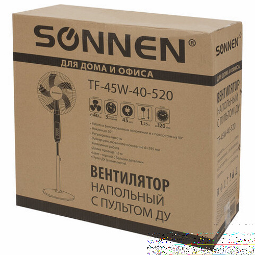 Вентилятор напольный Sonnen TF-45W-40-520 45 Вт белый/черный фото