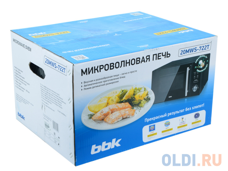 Микроволновая печь BBK 20MWS-722T/B-M, соло, 20л, эл. управ, 700Вт, черный