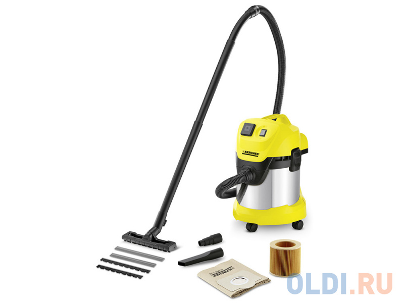 

Пылесос Karcher WD 3 P Premium EU-I, сухая/влажная уборка, 1000/200 Вт., мешок/циклонный фильтр, розетка для эл. инструмента, набор насадок
