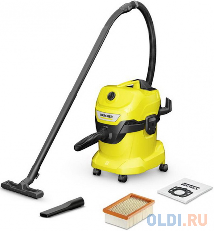 Пылесос Karcher WD 4 V-20/4/35 сухая влажная уборка жёлтый, размер 384 x 365 x 526 мм